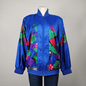 Vintage Tan Jay Blue Floral Nylon Zip Up Jacket Size XS/S